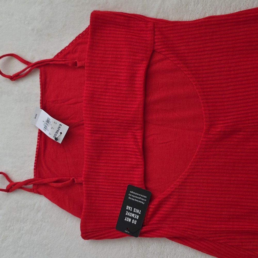 EXPRESS Vibrant Red Ribbed Dress - Picture 2 of 4
